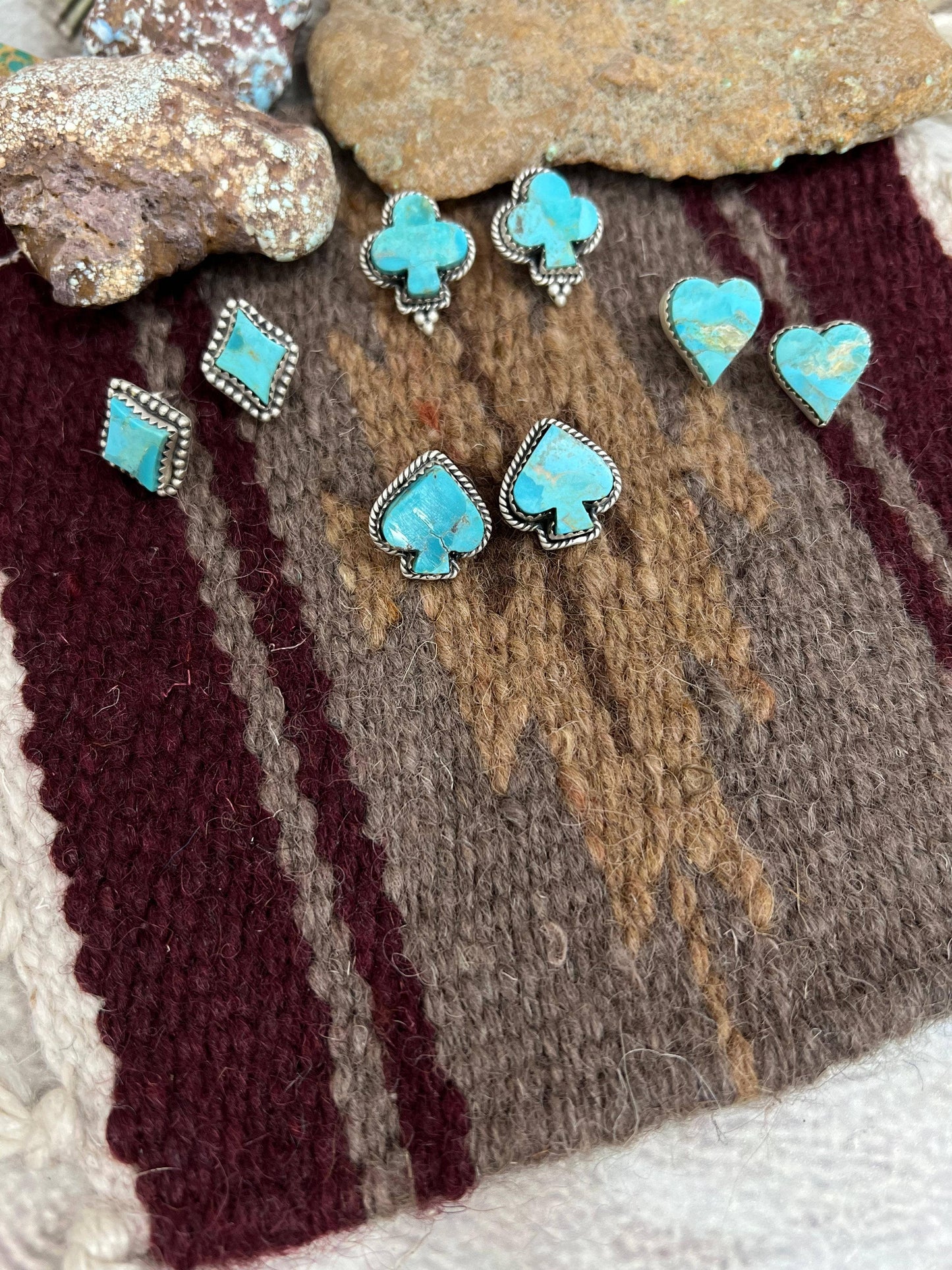 Handmade Sterling Silver Kingman Turquoise Post Studs with Signed Nizhoni: Diamond