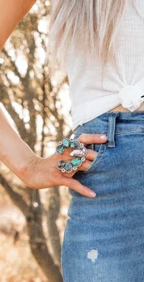 Squash Blossom Horseshoe Sterling Silver Ring | Multiple Stone Options!: Adjustable / Turquoise