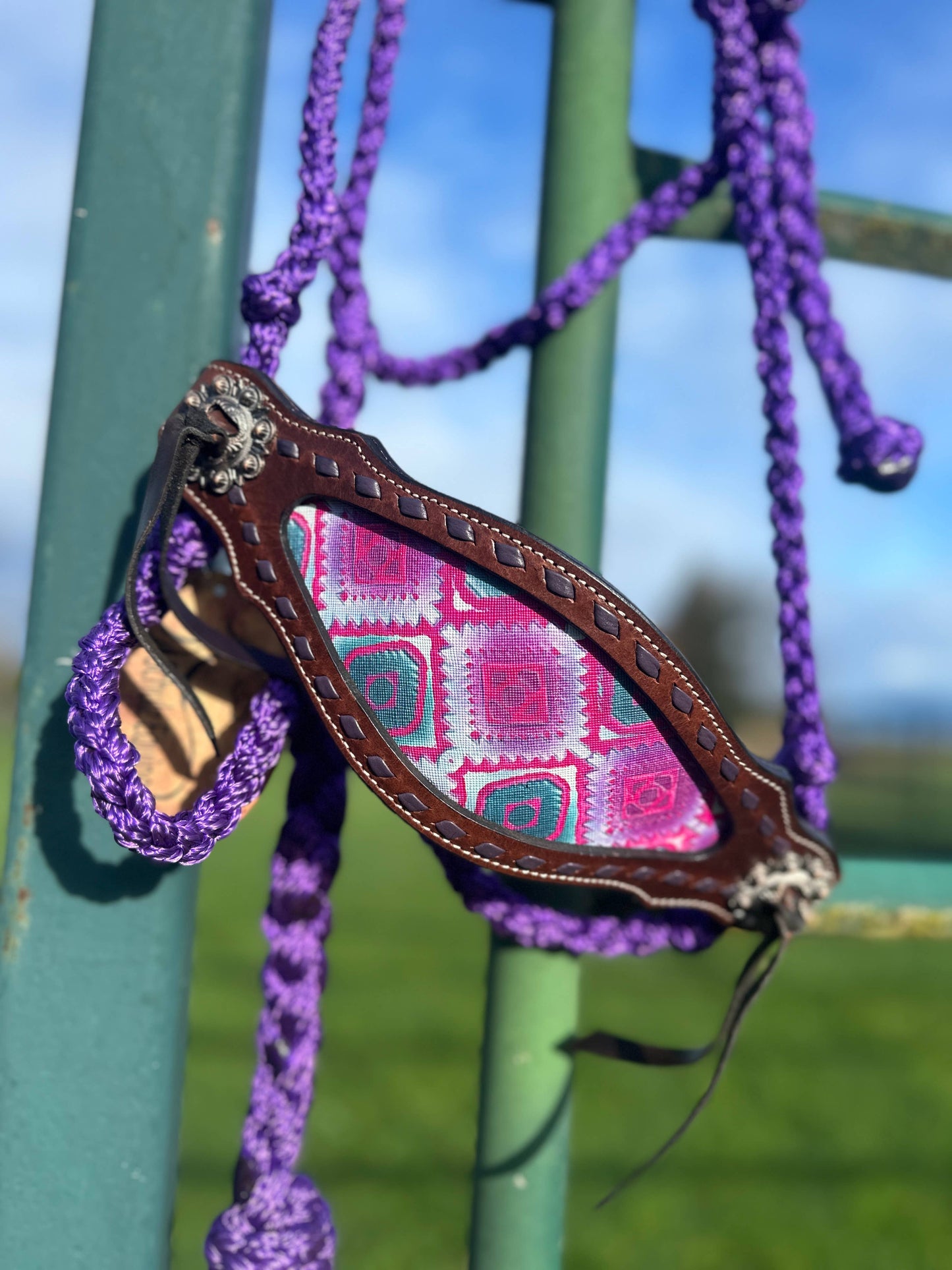 Braided Bronc Halter: Pink Aztec