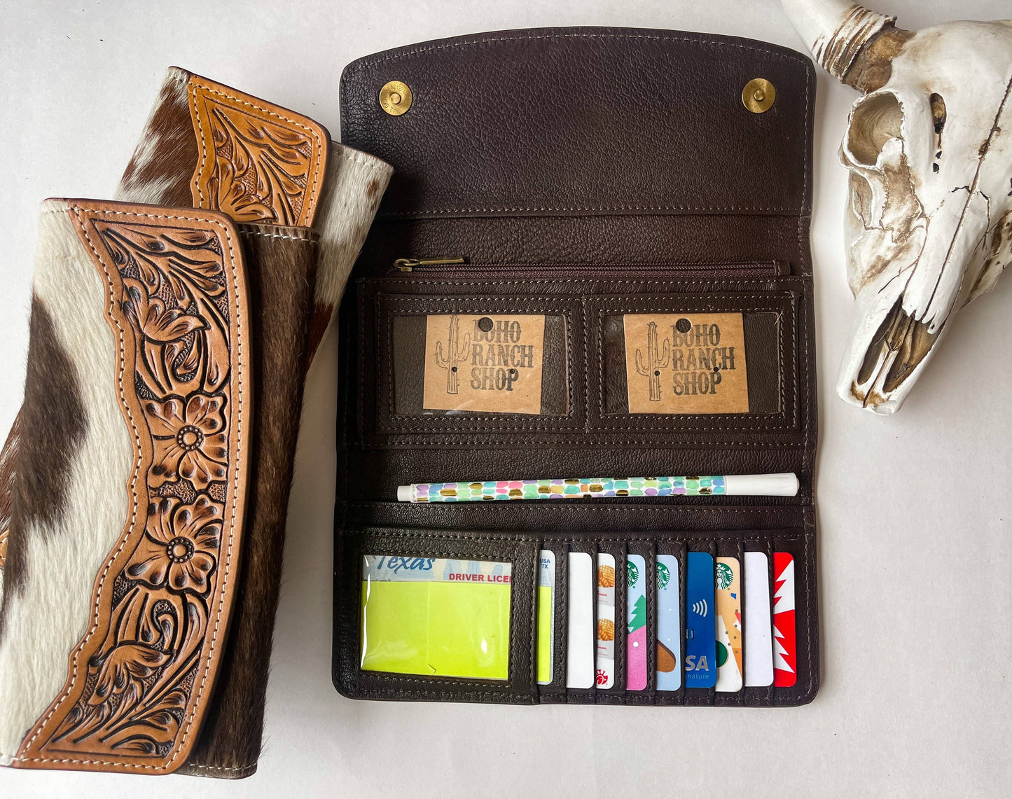 Tooled Leather Wallet Western Genuine Hand Tooled
