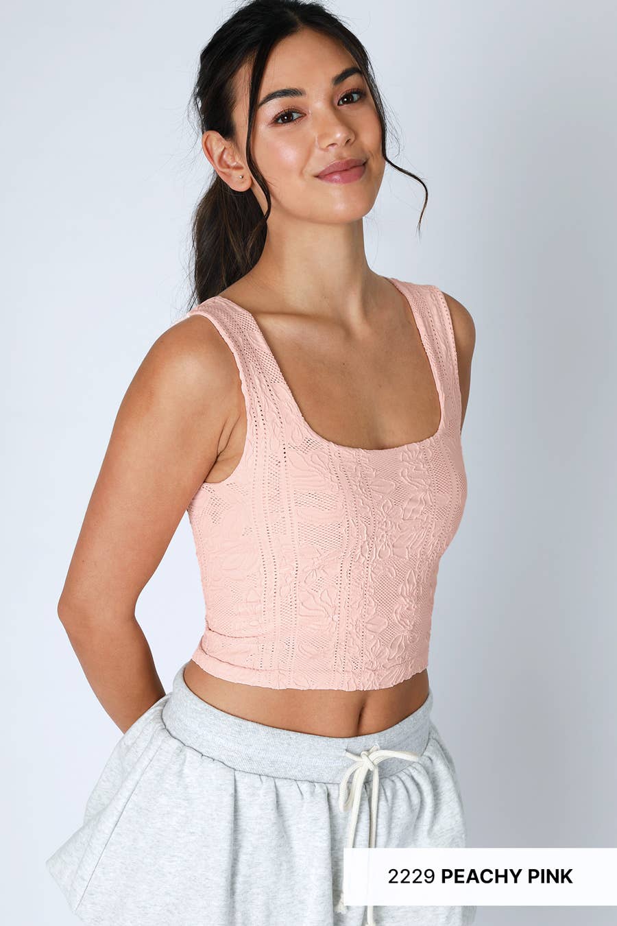 NS8396 - Double Lace Square Crop Top: 006 Black