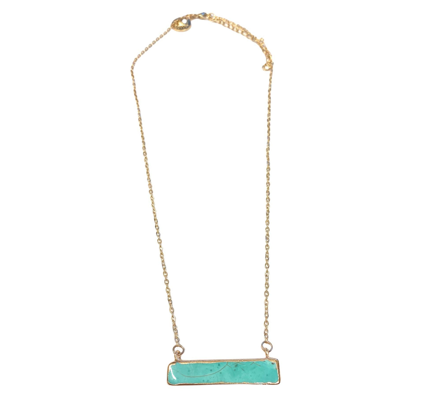 Dainty Gold Necklace w/Turq Bar