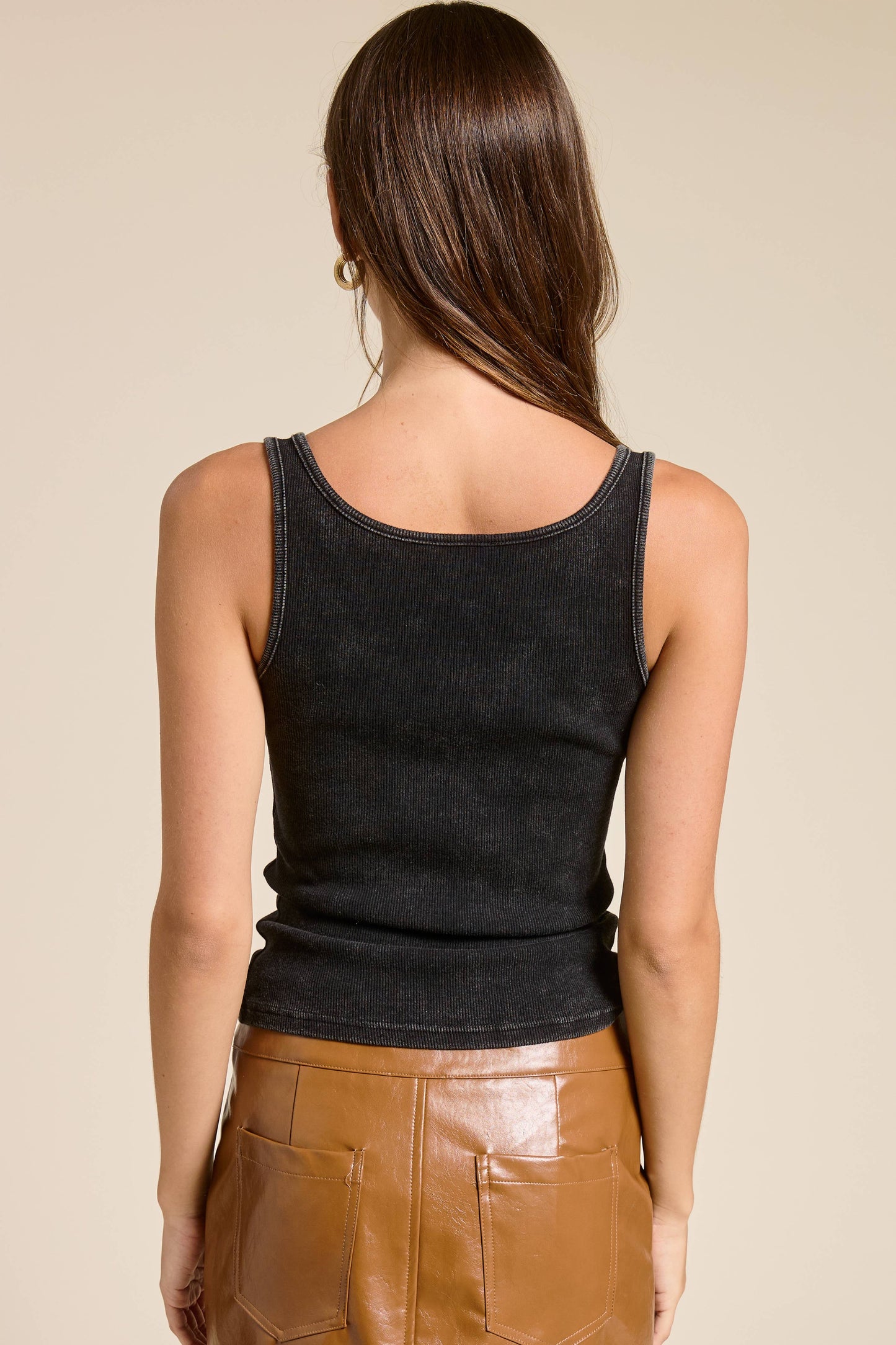 Western Silver Belt Trim Washed Tank Top: BLACK / L