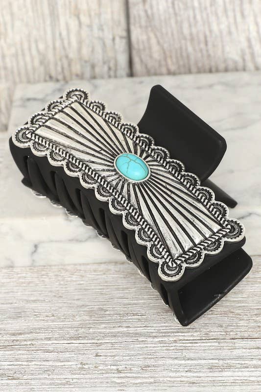 WESTERN DECORATIVE TURQUOISE METAL HAIR CLAW CLIP H15065: Sbtq