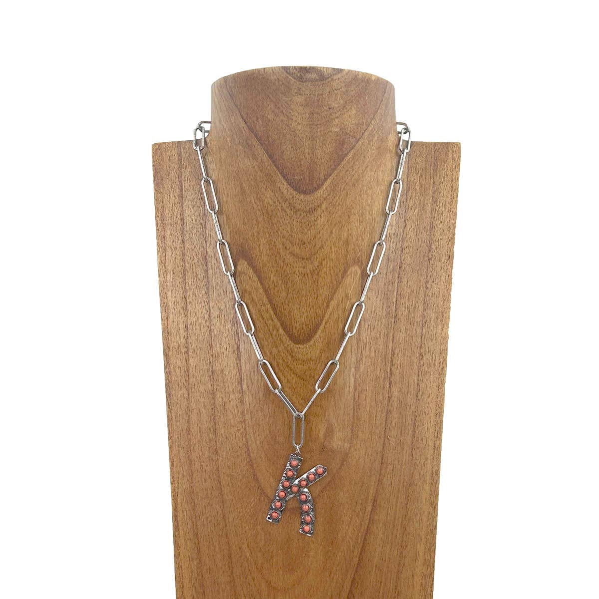 NKZ231125K-01 20 inches silver metal chain with blue turquoise stone letter K Necklace: BLUE