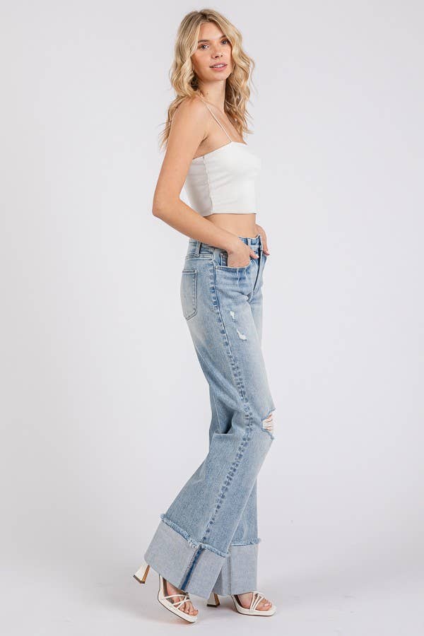 P1370F-LA HIGH RISE SUPER STRETCH WIDE FLARE W/ CUFFED HEM: 5/26