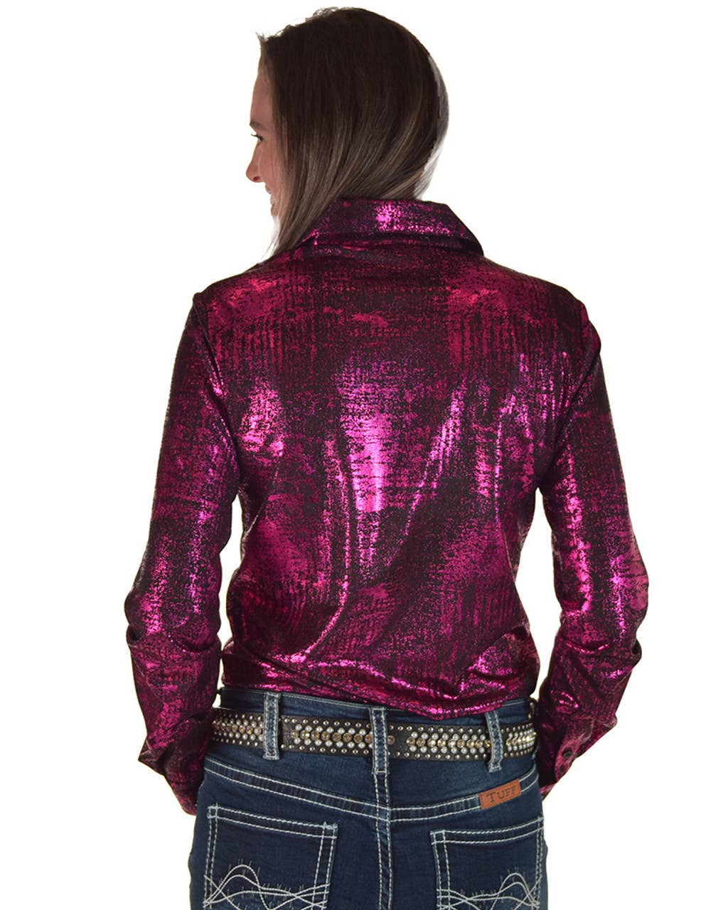 Pullover Button Up With Foil And Black Shimmer Stretch: Small