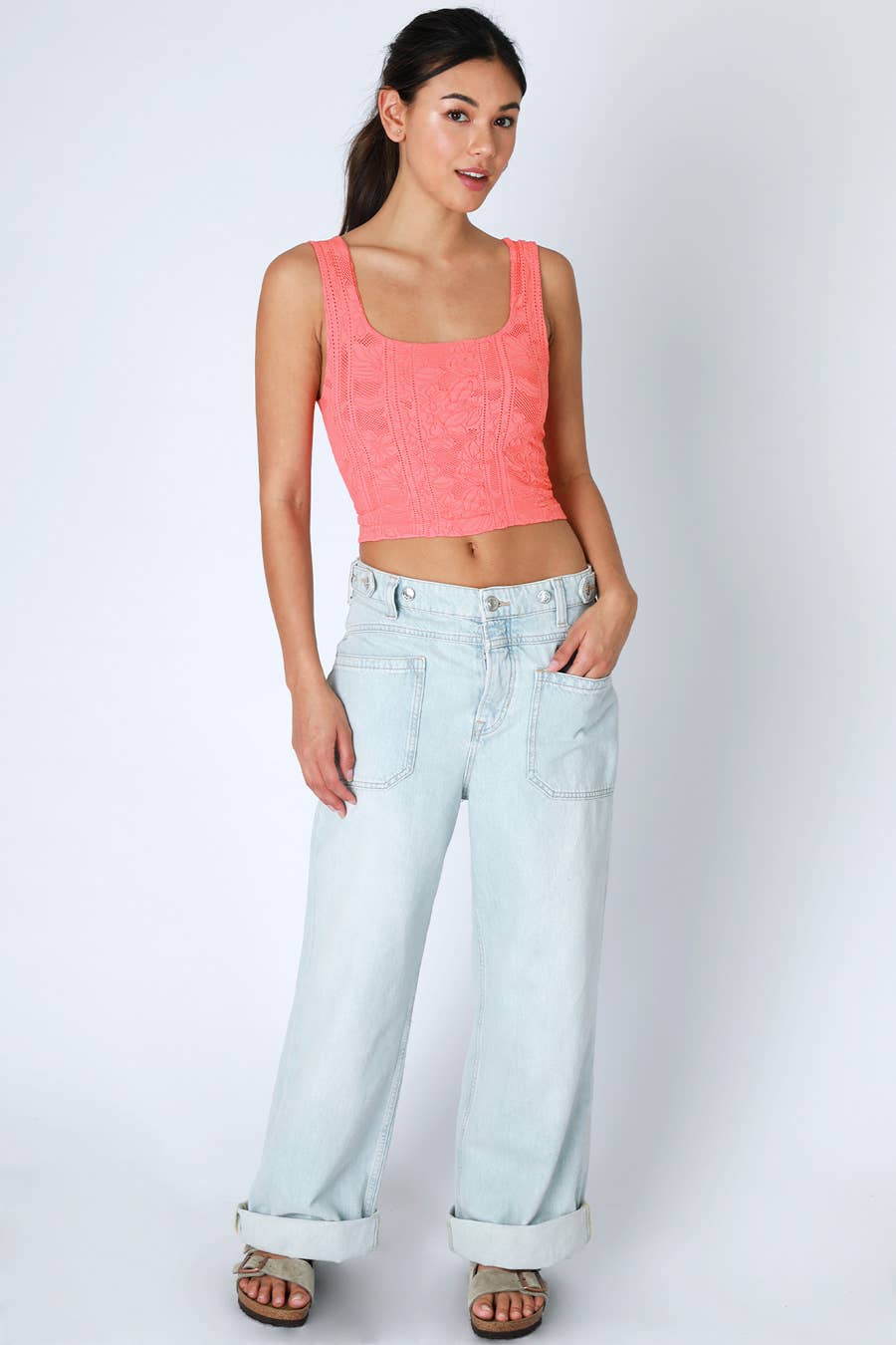 NS8396 - Double Lace Square Crop Top: 006 Black