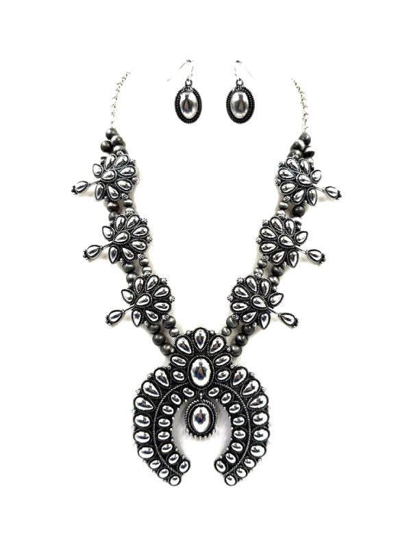 Western Metal Squash Blossom Necklace Set
