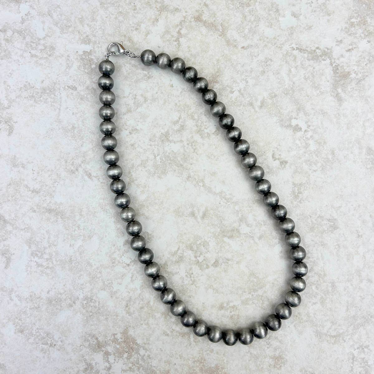 NKS230603-46-SILVER 17 Inches 10mm silver Navajo pearl bead Necklace