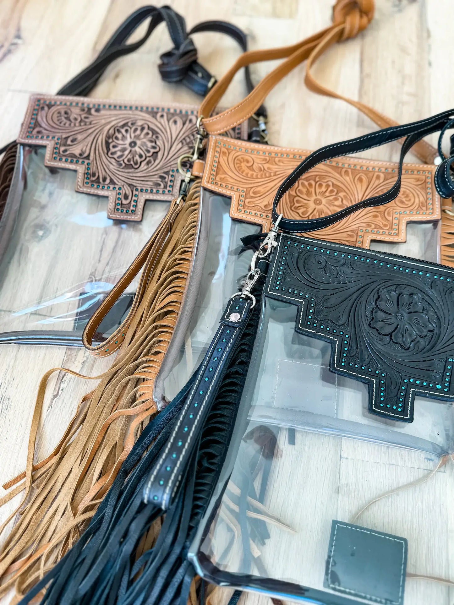 SHAYNE LARGE - Hand Tooled Clear Crossbody Concert bag: Black