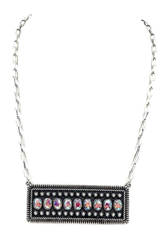 Western Stone Bubble Metal Plate Necklace: TURQUOISE