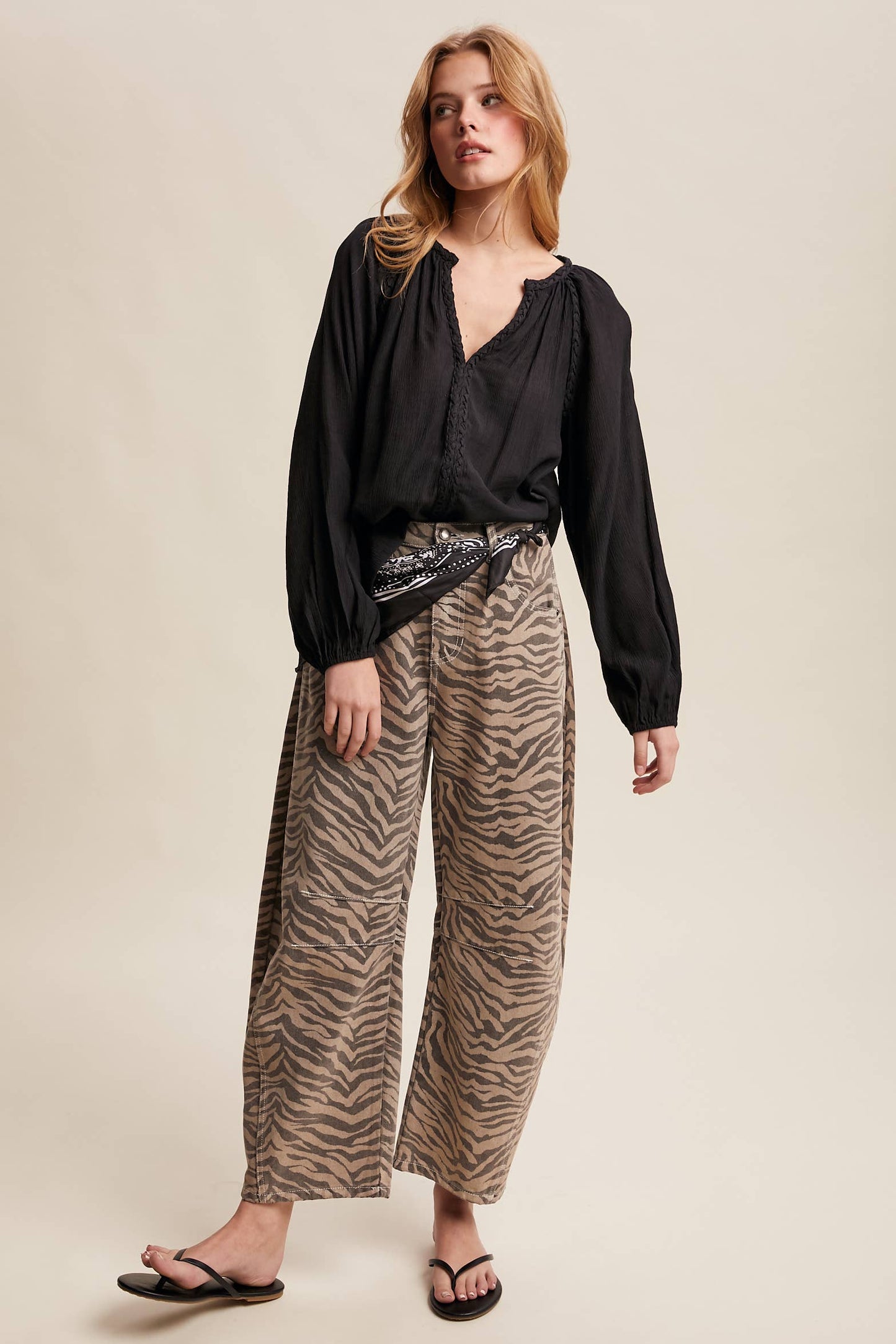 Braided Trim Peasant Blouse LT1447: Ecru / Contemporary / S