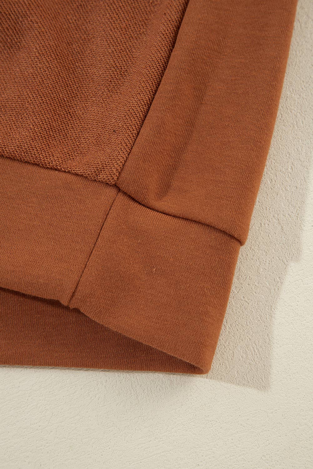 Exposed Seam Cold Shoulder Drawstring Hoodie: Brown / S