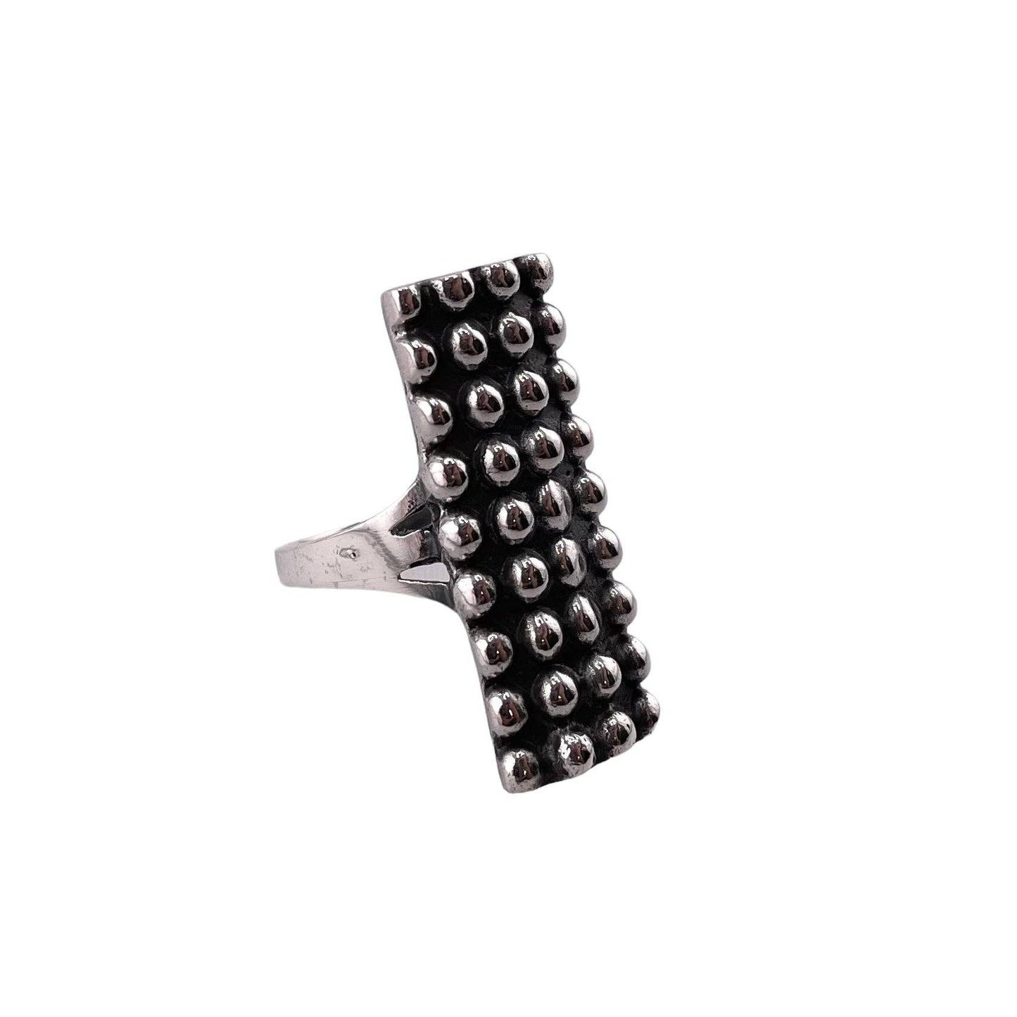 Ball Dot 4-Row Rectangle Ring Sterling Silver: 9