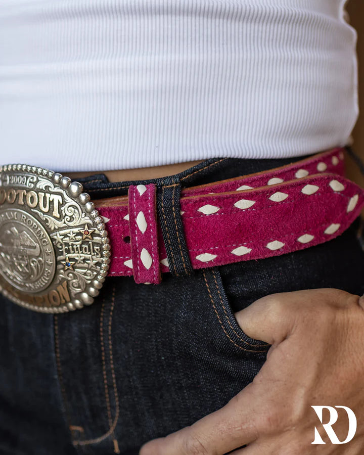 Pink Leather Backstitch Belt