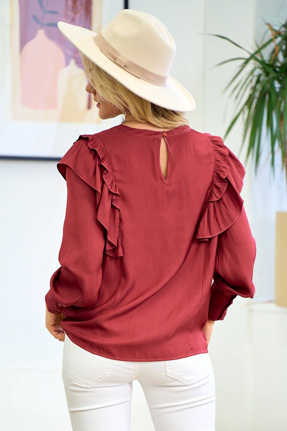 Double Ruffled Blouse - Dusty Red