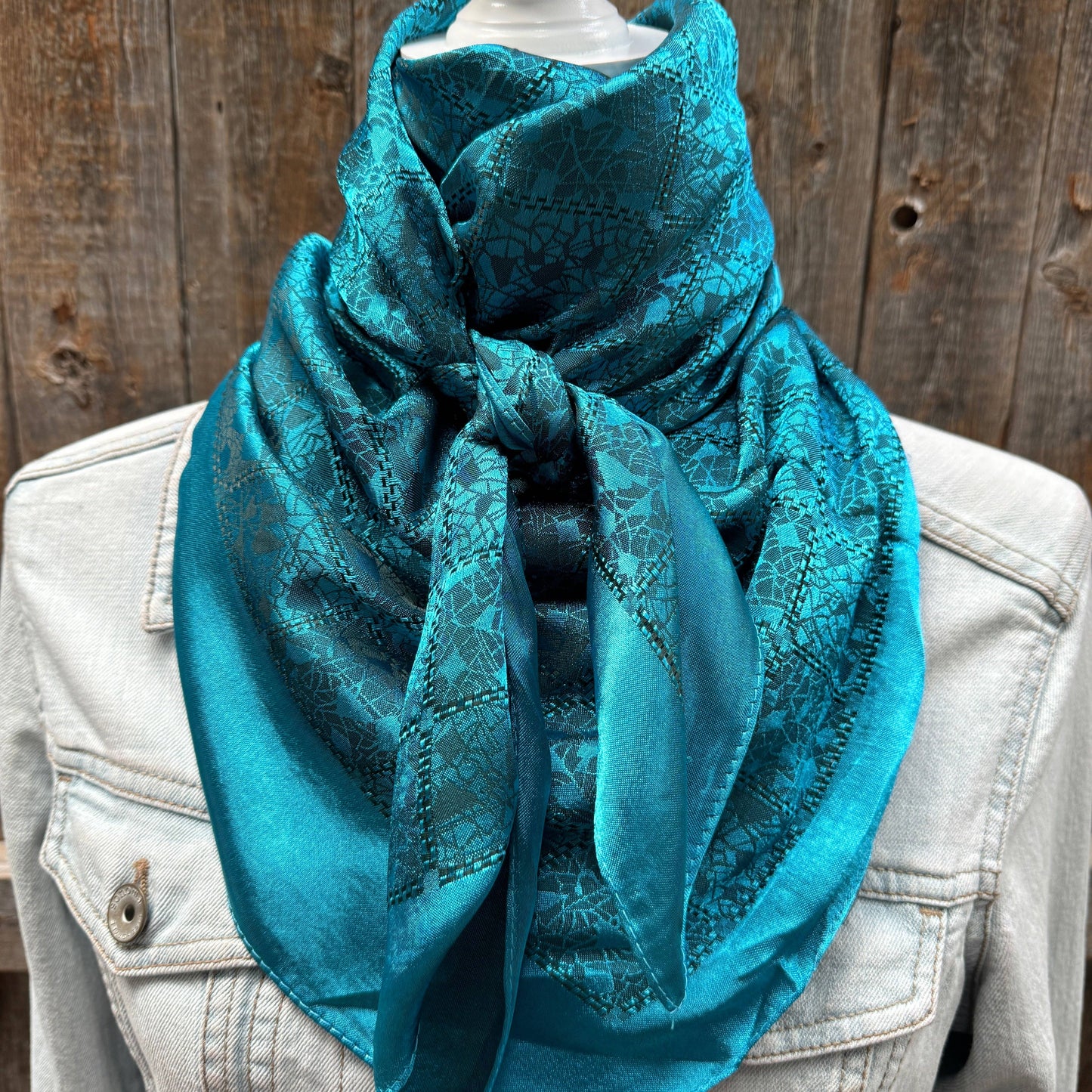 35X35" Teal Jacquard Wild Rag / Scarf
