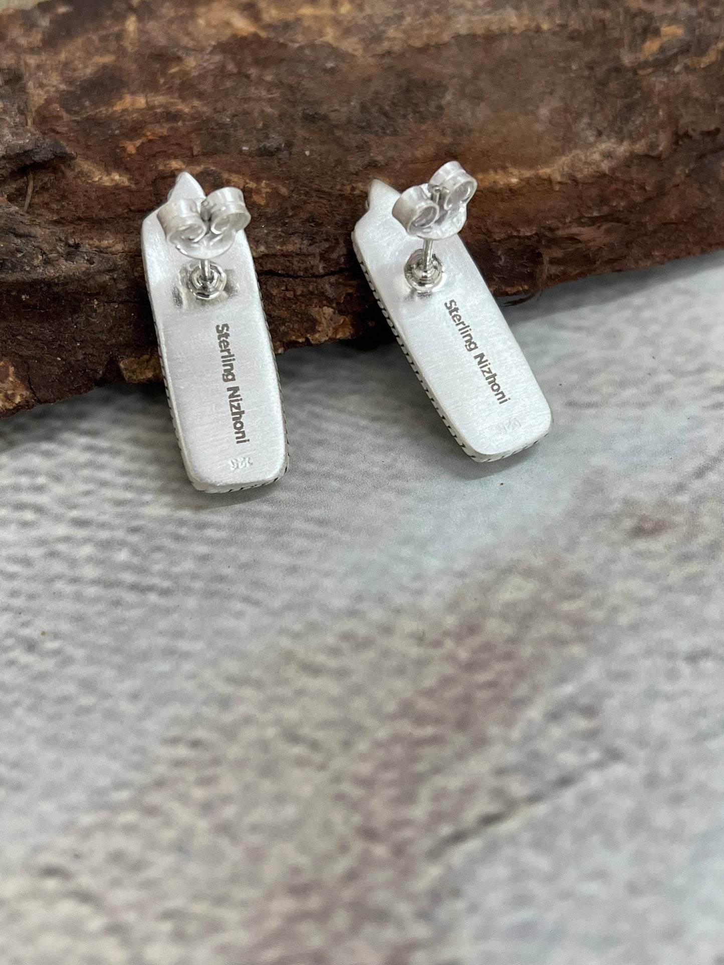 Handmade Sterling Silver Kingman Turquoise Post Studs with Signed Nizhoni: Kingman Turquoise / Studs