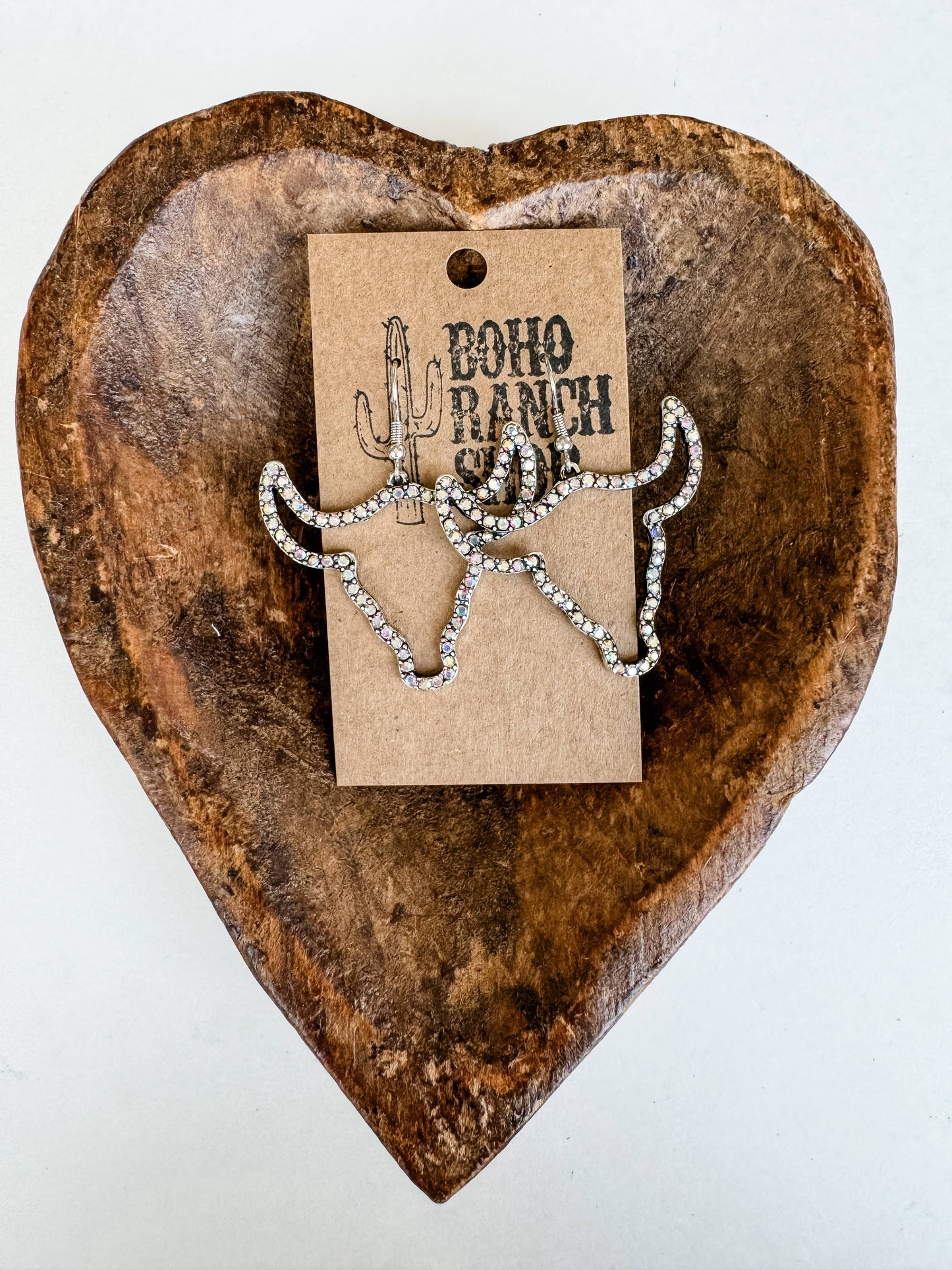 Rhinestone Steer Bull Head Earrings: BLACK