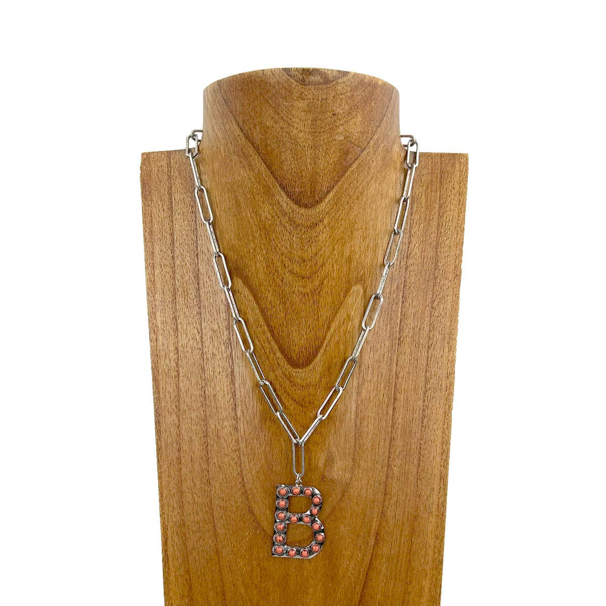 NKZ231125B-01                      20 inches silver metal chain with blue turquoise stone letter B Necklace: BLUE