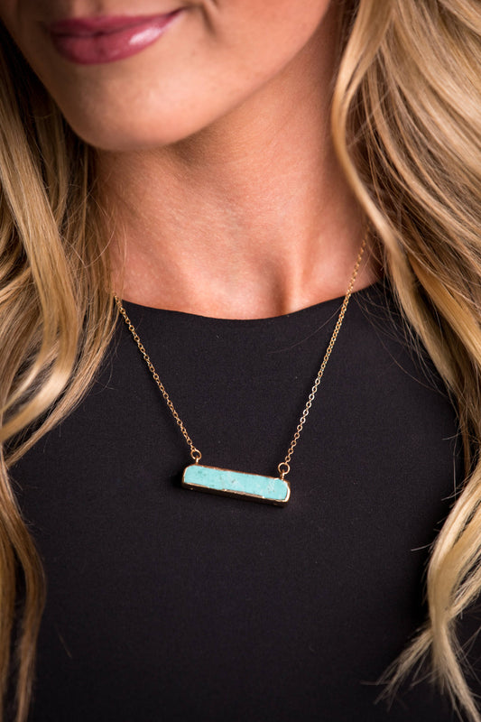 Dainty Gold Necklace w/Turq Bar