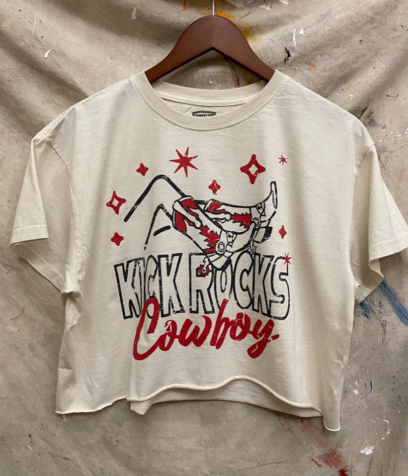Kick Rocks Cowboy Vintage Relaxed Crop T-shirt: Small Natural