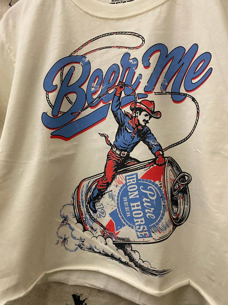 Beer Me Rodeo  relaxed Crop T-shirt : Small Natural
