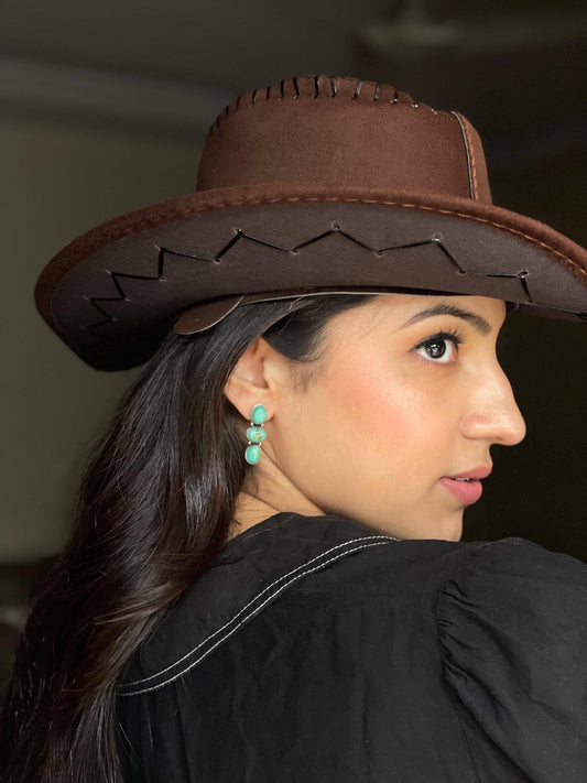 Handmade Sterling Silver Kingman Turquoise Post Dangle Earrings, Signed Nizhoni: Kingman Turquoise / Dangle