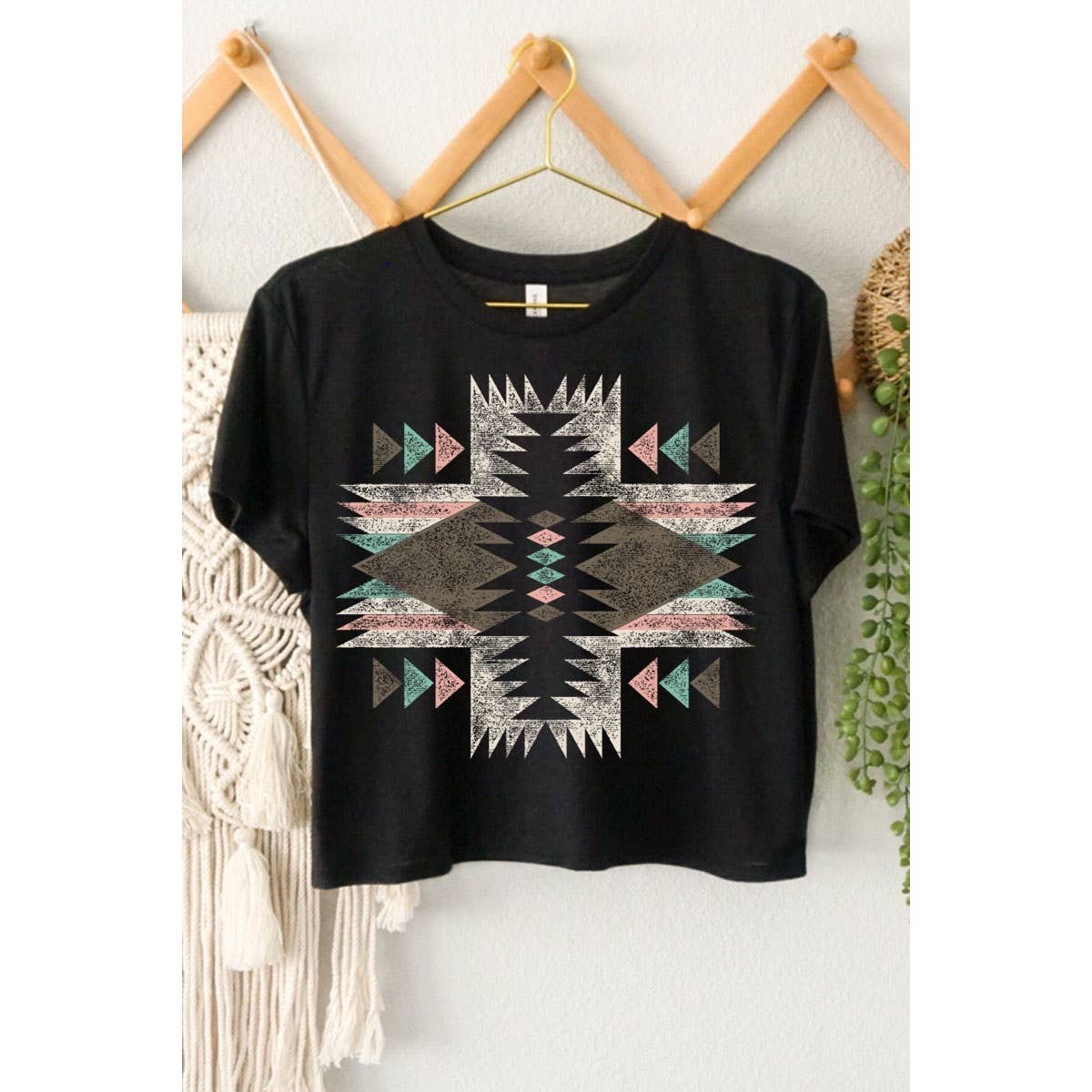 AZTEC GRAPHIC CROP TOP: Black / M