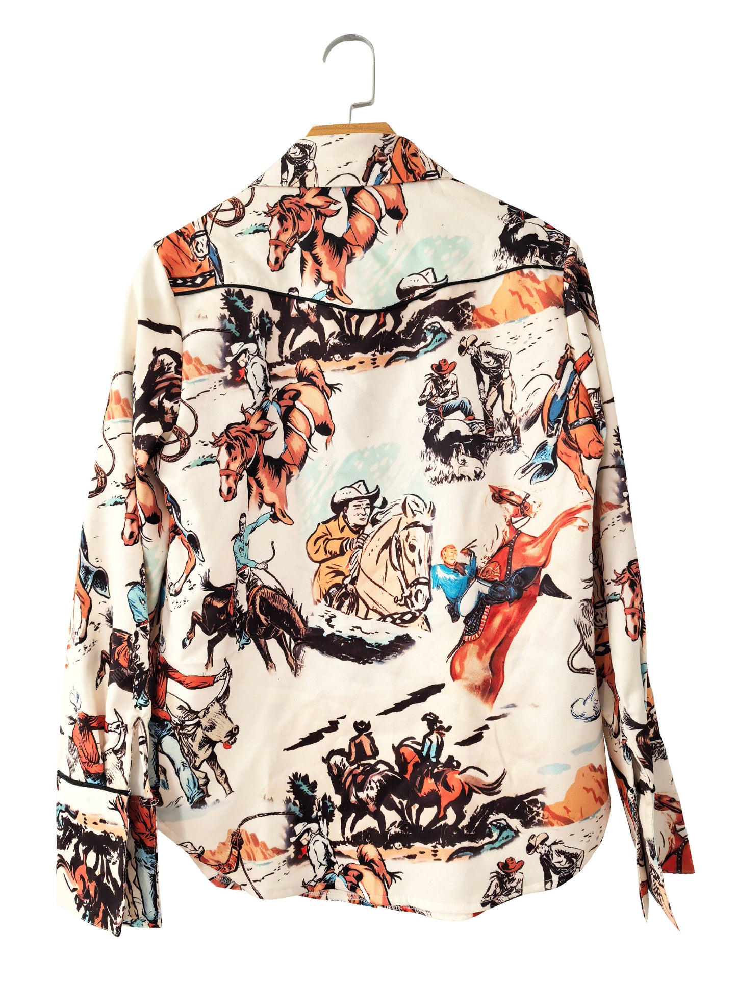 Button Up Western Cowgirl Graphic Shirt Top: Rodeo / L