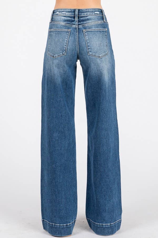 P1365W-MD MID RISE STRETCH TROUSER WIDE LEG JEANS: 13/30