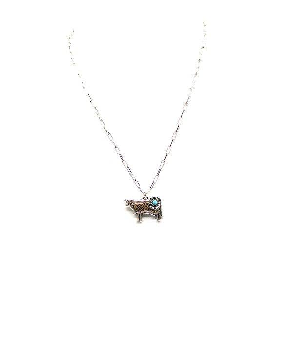 Western Two Tone Dainty Cow Pendant Necklace