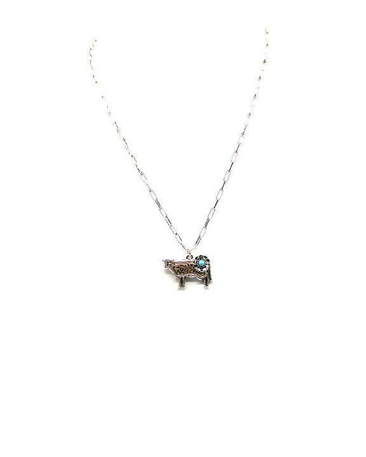 Western Two Tone Dainty Cow Pendant Necklace