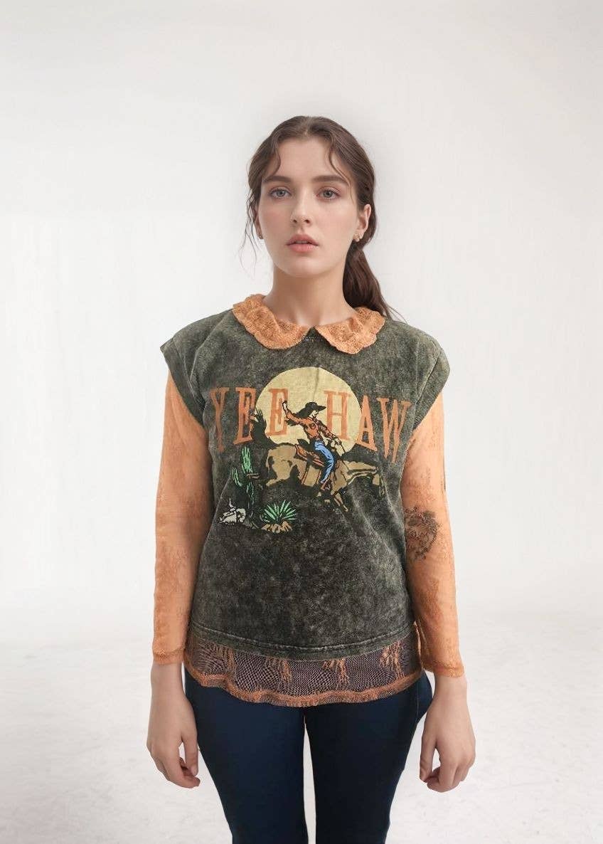 Yee Haw Graphic Tee: Charcoal