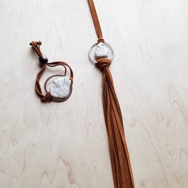 White Turquoise Bracelet w/ Stone Slab Adjustable Ties 010h
