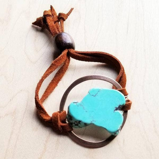 Turquoise Bracelet w/ Stone Slab & Adjustable Ties