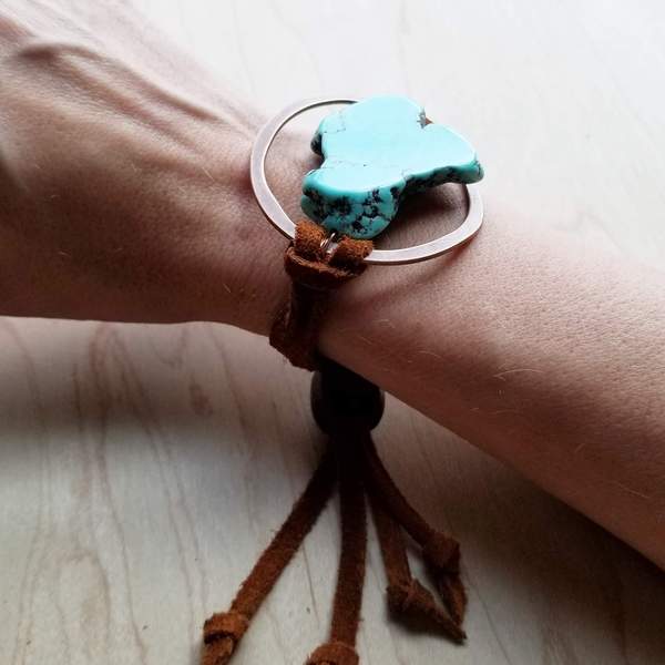 Turquoise Bracelet w/ Stone Slab & Adjustable Ties