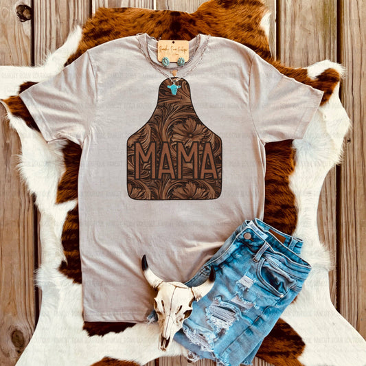 Tooled Leather Mama Ear Tag Tee – Western Mom Graphic Shirt: 2XL