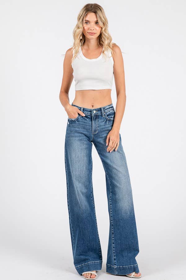 MID RISE STRETCH TROUSER WIDE LEG JEANS