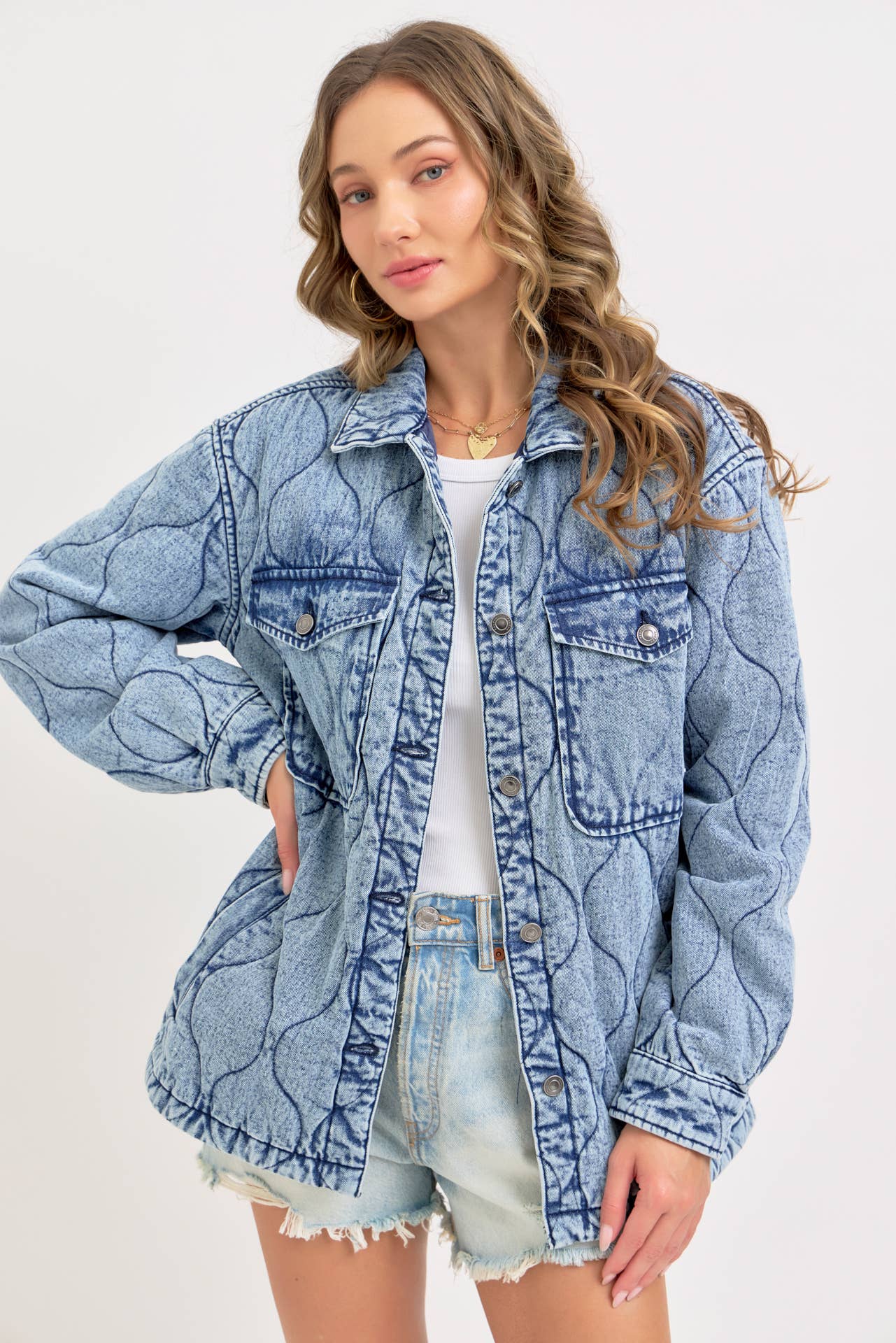 QUILTED DENIM JACKET : DENIM BLUE
