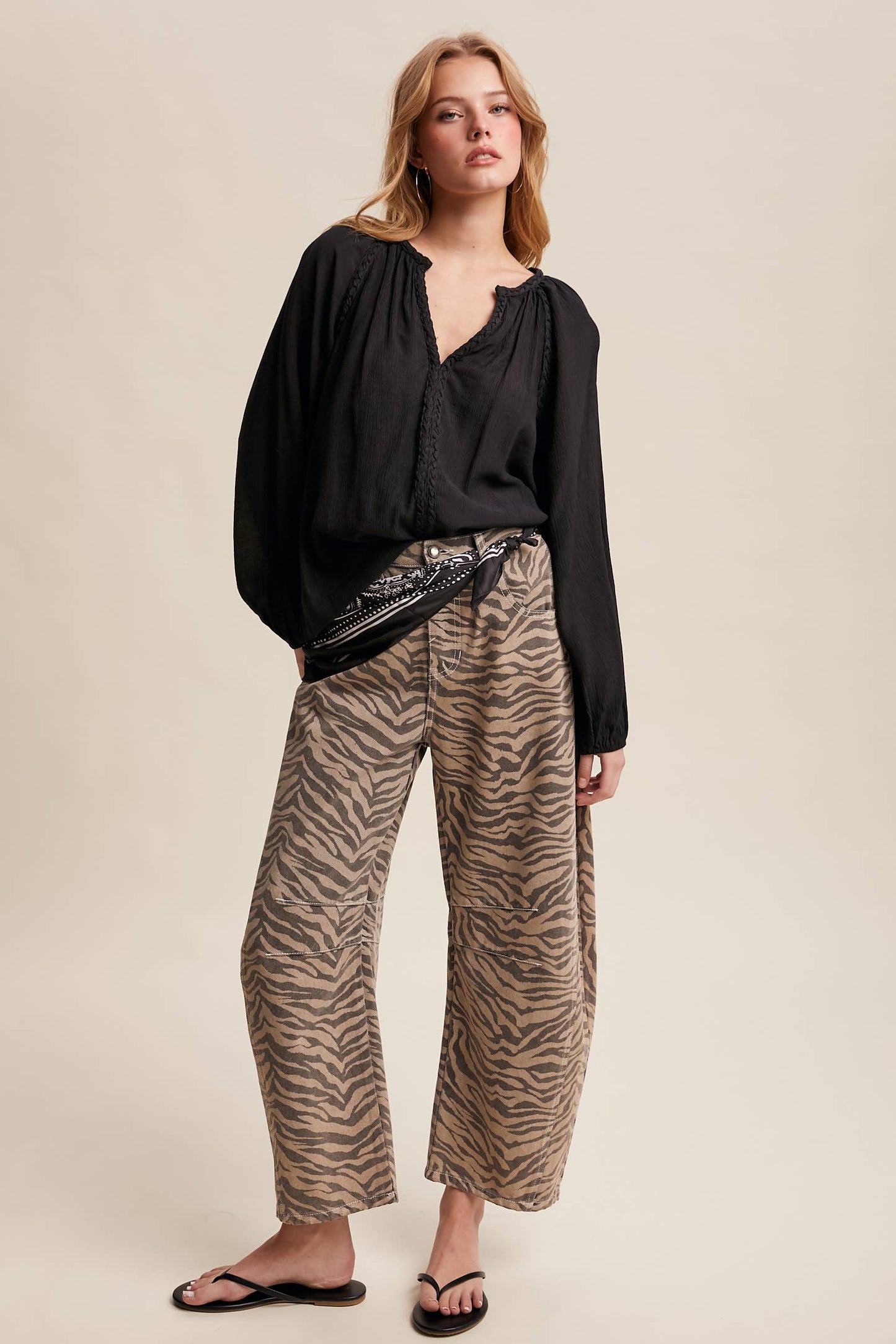 Braided Trim Peasant Blouse LT1447: Ecru / Contemporary / S