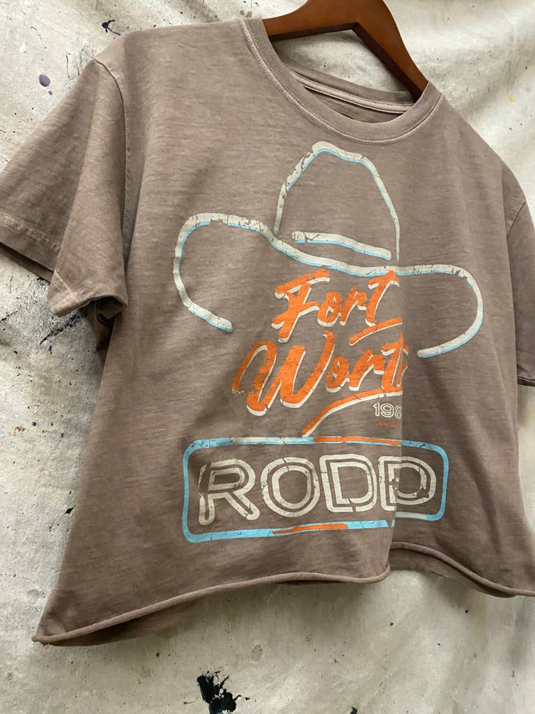 Fort Worth Rodeo 87 Vintage Relaxed Crop T-shirt  : Small Faded Brown