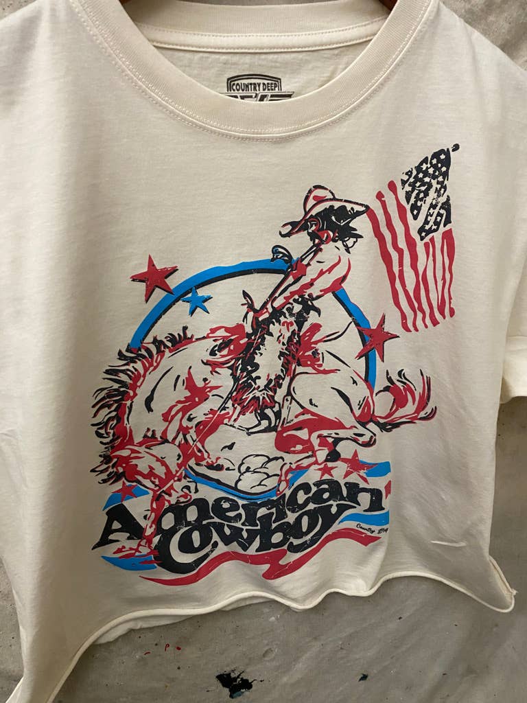 American Cowboy vintage relaxed Crop T-shirt  : Medium Natural