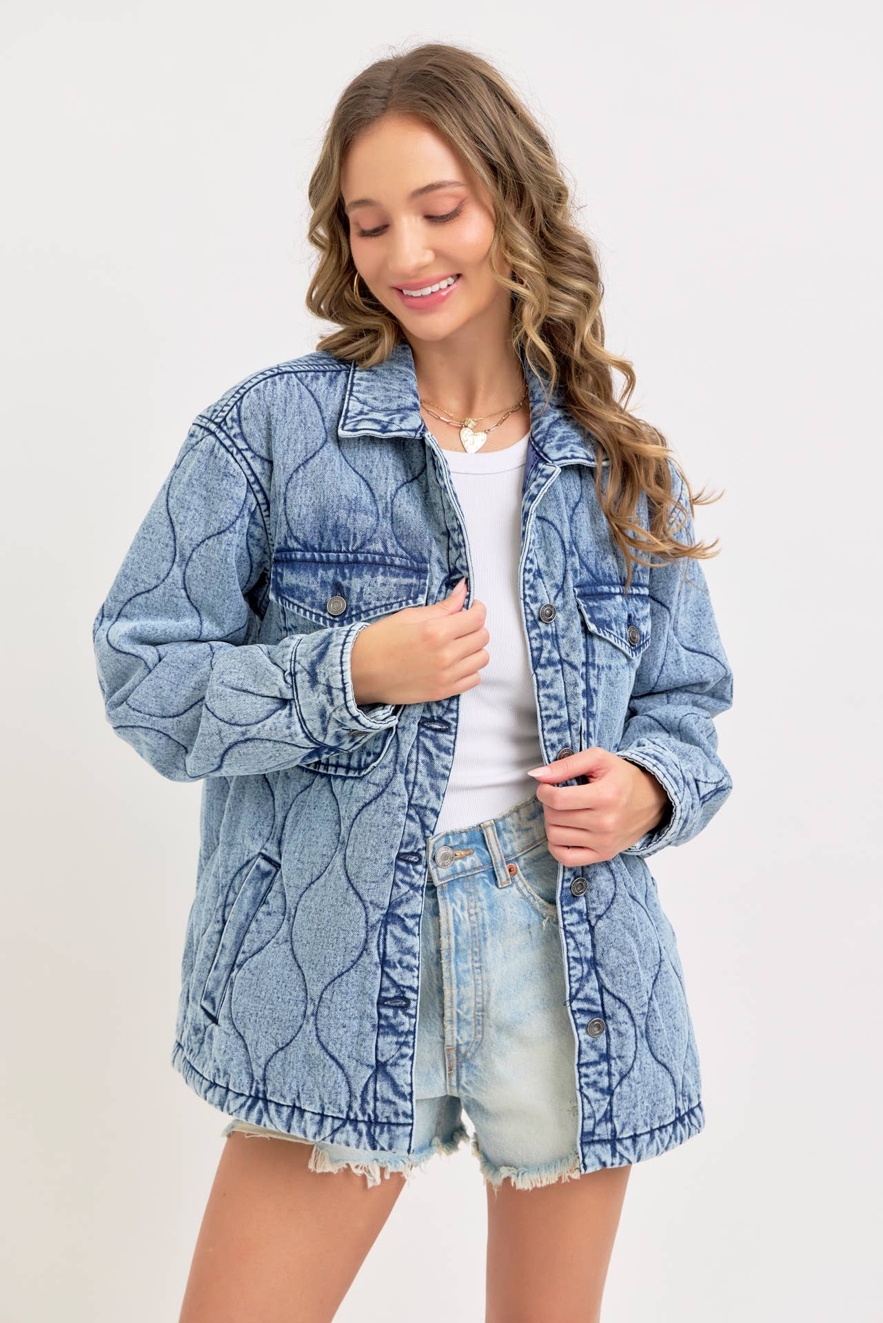 QUILTED DENIM JACKET : DENIM BLUE