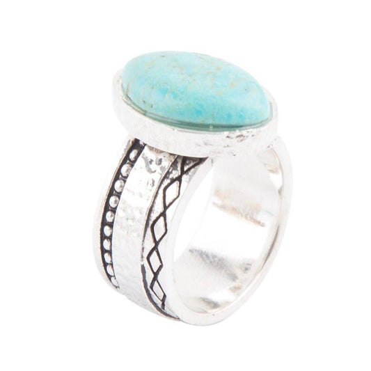 Hammered Big Sterling Silver and Turquoise Ring: 9
