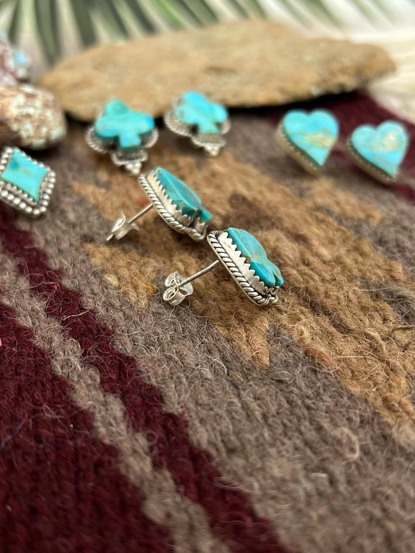 Handmade Sterling Silver Kingman Turquoise Post Studs with Signed Nizhoni: Diamond