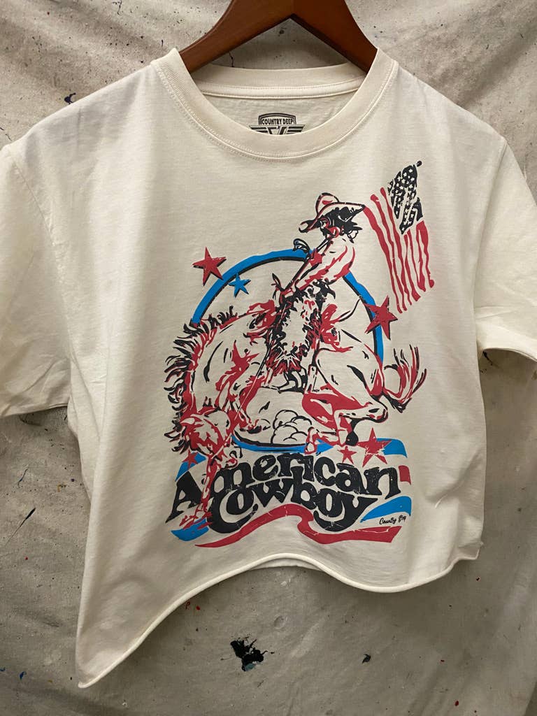 American Cowboy vintage relaxed Crop T-shirt  : Small Natural