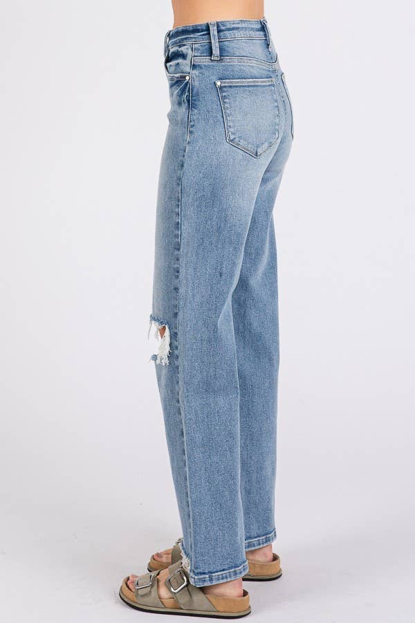 P1371W-MD HIGH RISE STRETCH SLIM WIDE LEG W/ DESTROYED HEM: 11/29
