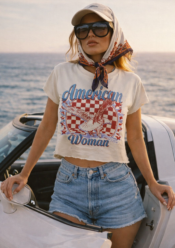 American Woman Relaxed Crop T-shirt: Small Natural